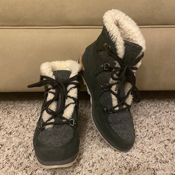 Sorel Women Black Suede Waterproof Fleece Lined Lace Up Winter Boots Size 7 - Picture 1 of 8